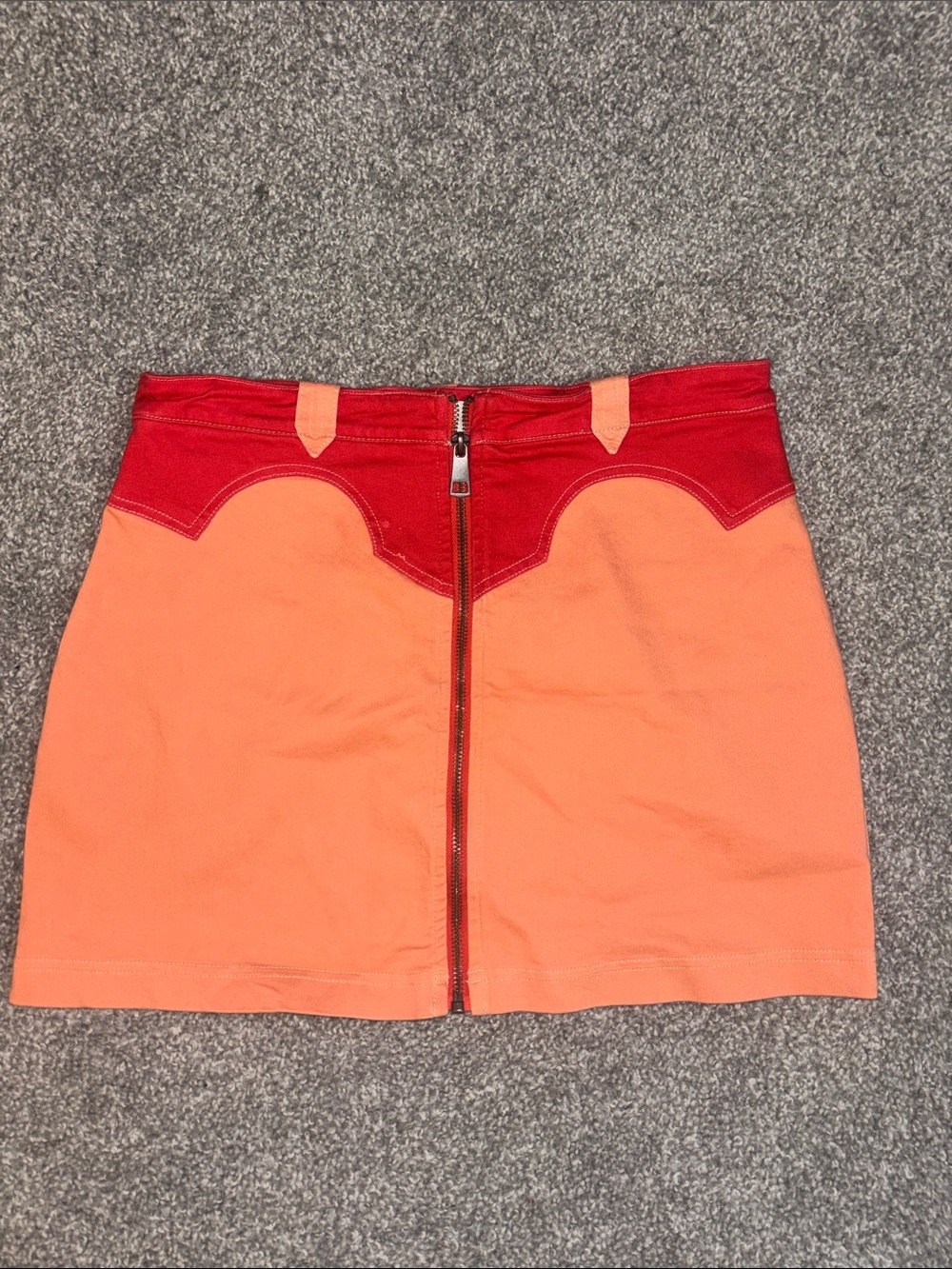 Urban Outfitters Coral and Red Zip-Front Mini Skirt